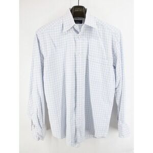 Canali Dress Shirt Men 37/14.5 Button Up Business Modern Collar White Plaid